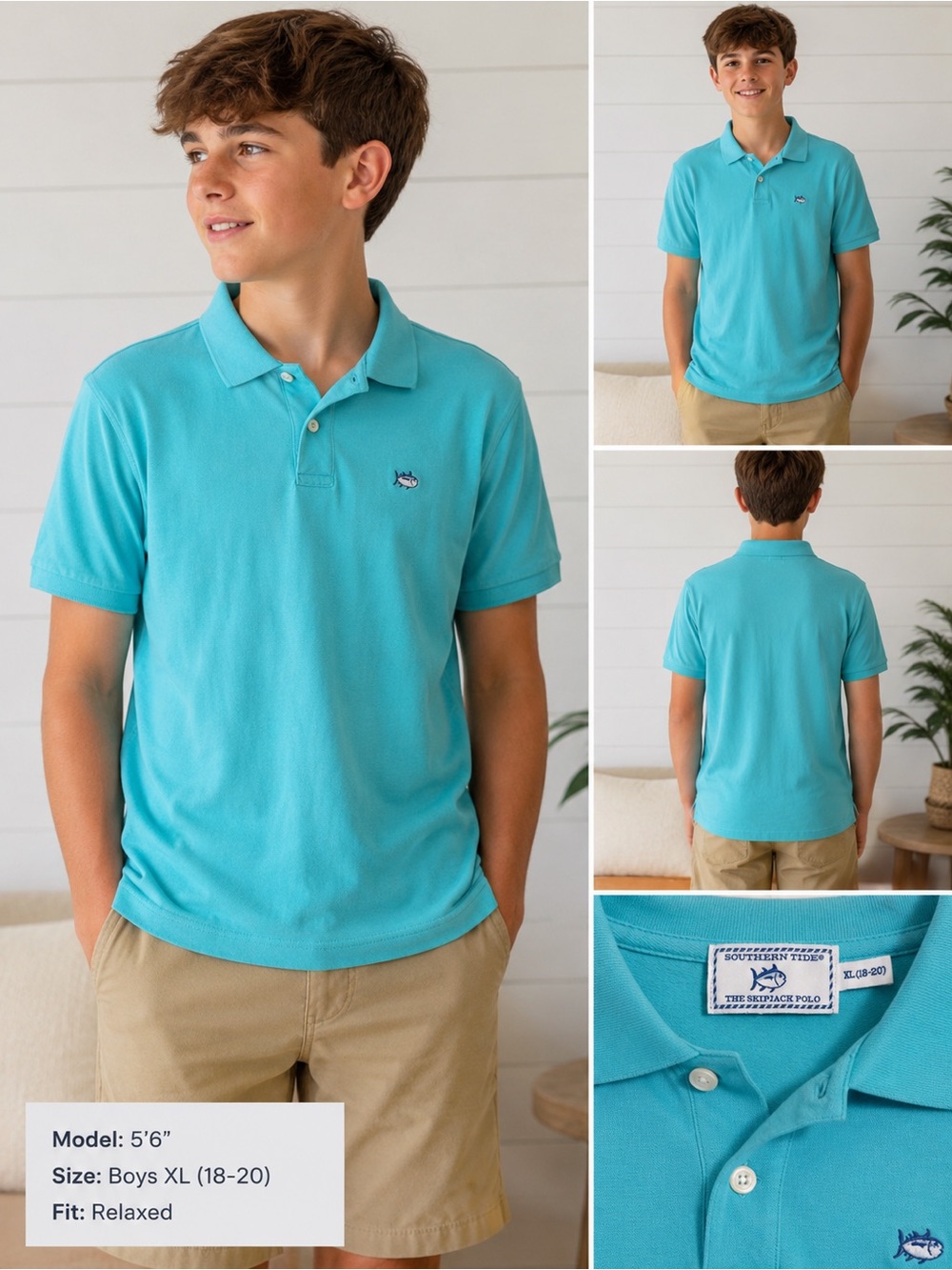 Southern Tide Boys Turquoise Pique Polo
